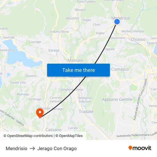 Mendrisio to Jerago Con Orago map