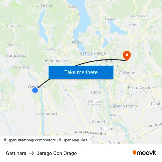 Gattinara to Jerago con Orago map