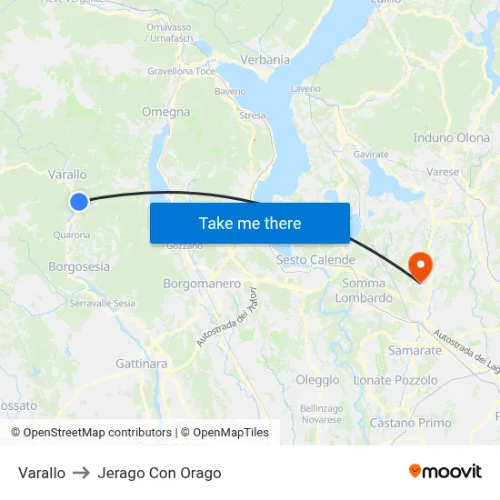 Varallo to Jerago con Orago map