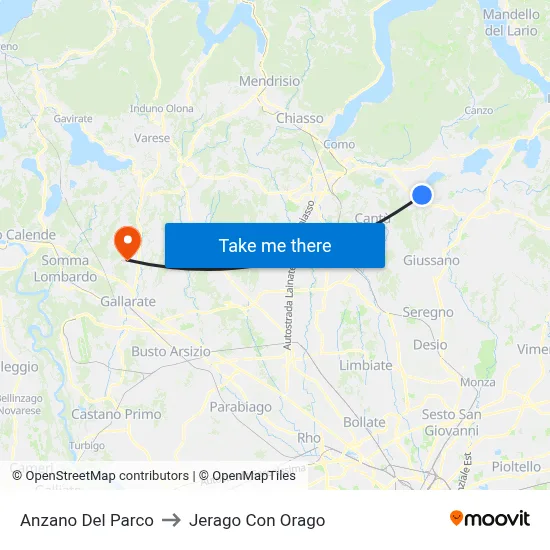 Anzano Del Parco to Jerago con Orago map