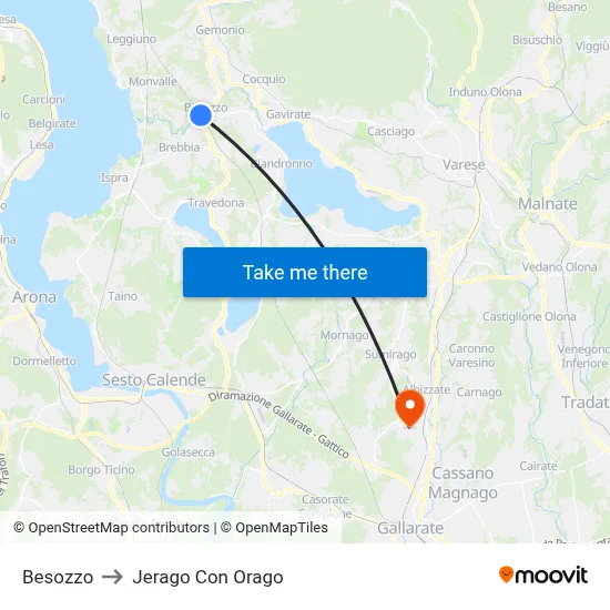 Besozzo to Jerago con Orago map