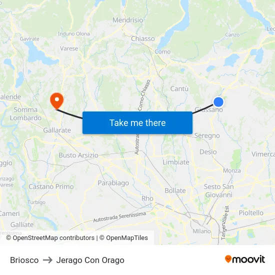Briosco to Jerago con Orago map