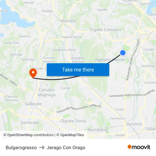 Bulgarograsso to Jerago con Orago map