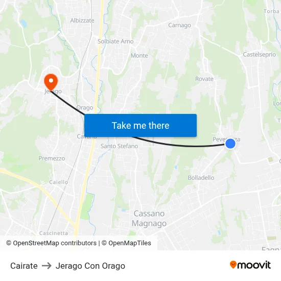 Cairate to Jerago con Orago map