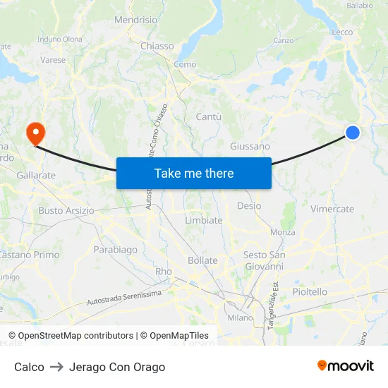 Calco to Jerago con Orago map