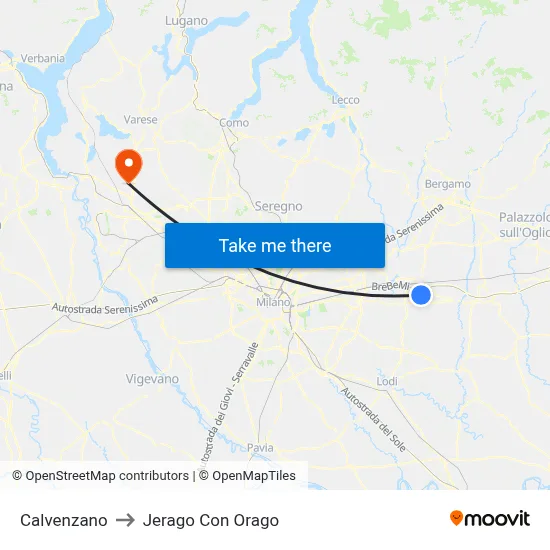 Calvenzano to Jerago con Orago map