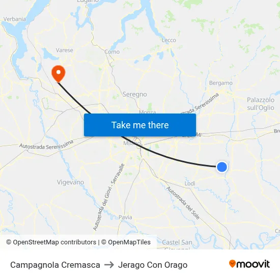 Campagnola Cremasca to Jerago con Orago map