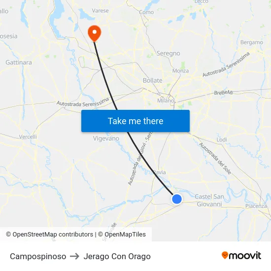 Campospinoso to Jerago con Orago map