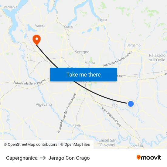 Capergnanica to Jerago con Orago map