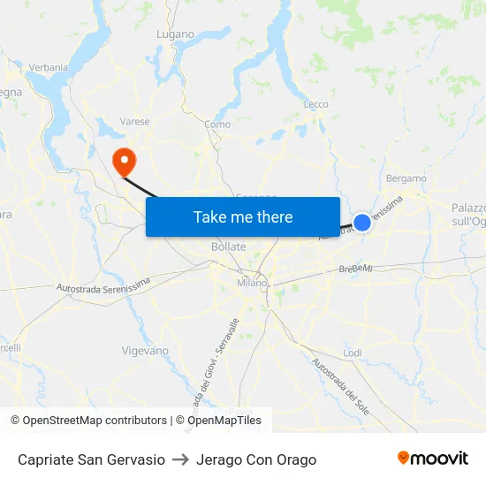 Capriate San Gervasio to Jerago con Orago map