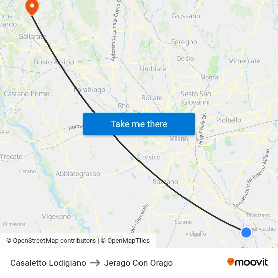 Casaletto Lodigiano to Jerago con Orago map