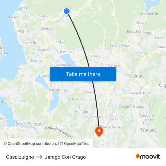 Casalzuigno to Jerago Con Orago map