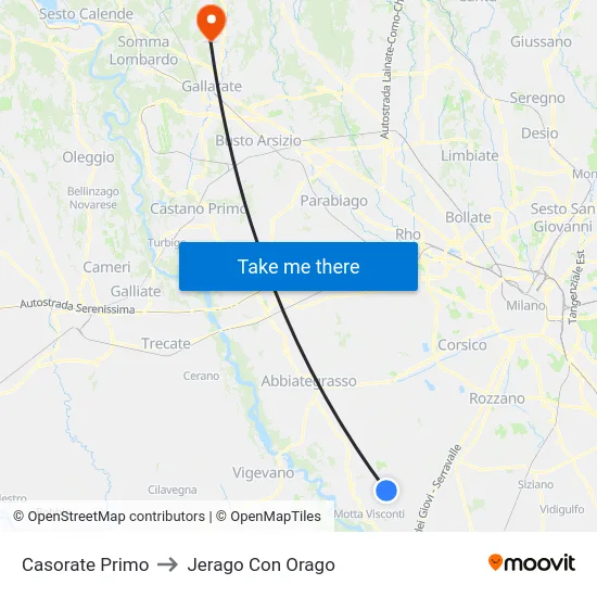 Casorate Primo to Jerago con Orago map