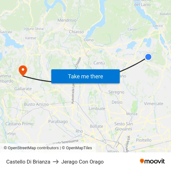Castello di Brianza to Jerago con Orago map