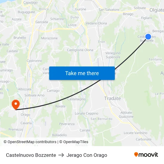 Castelnuovo Bozzente to Jerago con Orago map