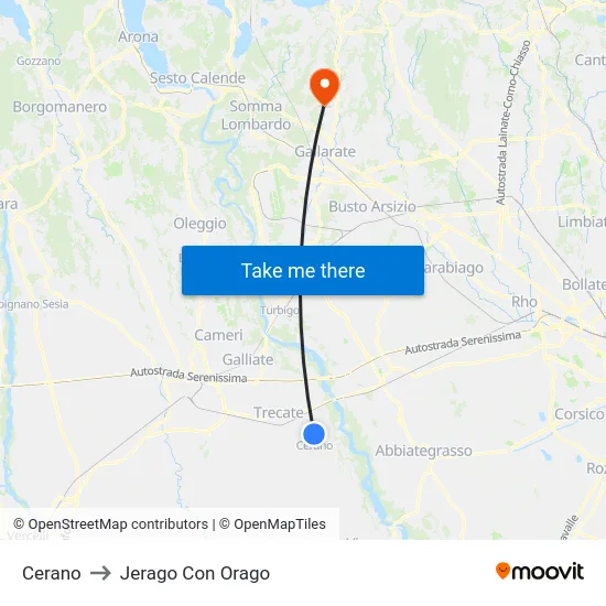 Cerano to Jerago con Orago map