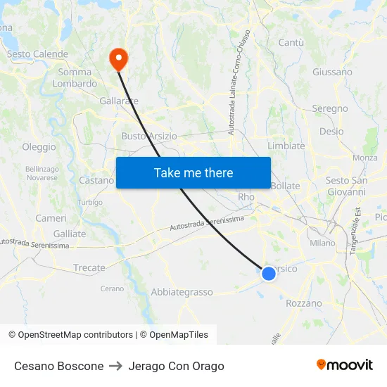 Cesano Boscone to Jerago con Orago map
