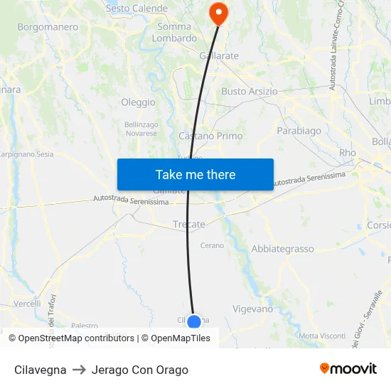 Cilavegna to Jerago con Orago map