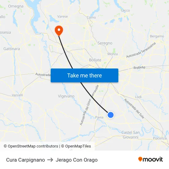 Cura Carpignano to Jerago con Orago map