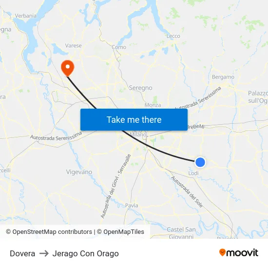 Dovera to Jerago con Orago map