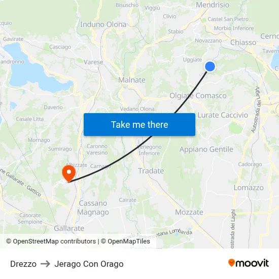 Drezzo to Jerago con Orago map