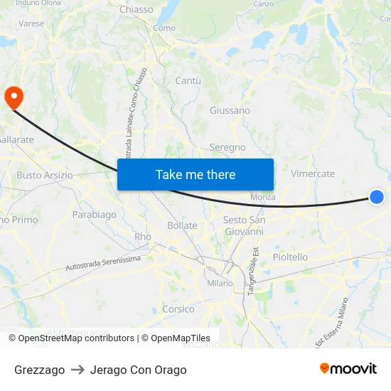 Grezzago to Jerago con Orago map