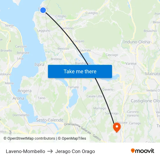 Laveno-Mombello to Jerago con Orago map