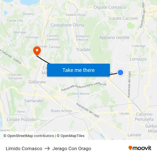 Limido Comasco to Jerago con Orago map