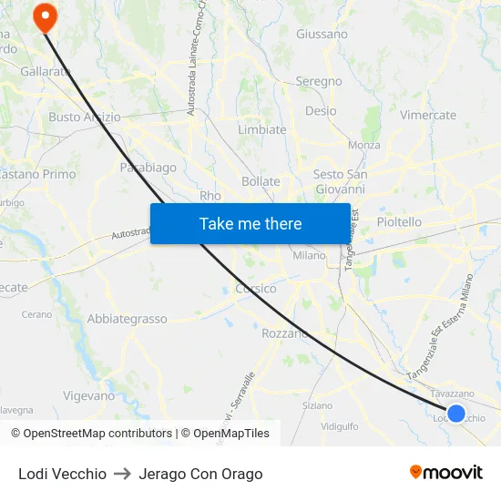 Lodi Vecchio to Jerago con Orago map