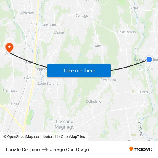 Lonate Ceppino to Jerago con Orago map