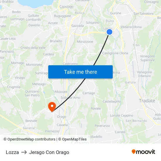 Lozza to Jerago con Orago map