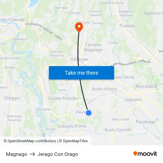 Magnago to Jerago con Orago map