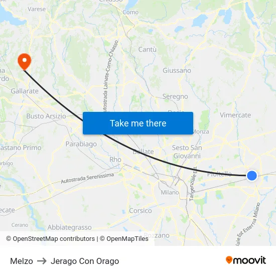 Melzo to Jerago con Orago map