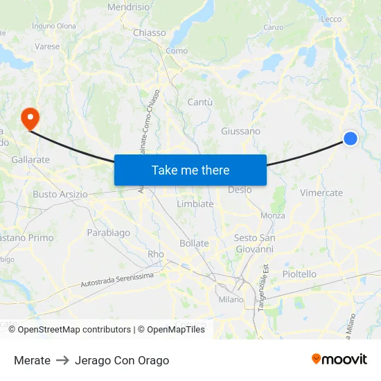 Merate to Jerago con Orago map