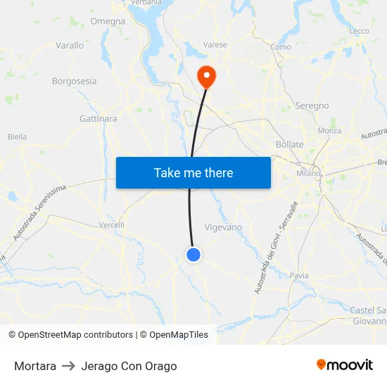 Mortara to Jerago con Orago map