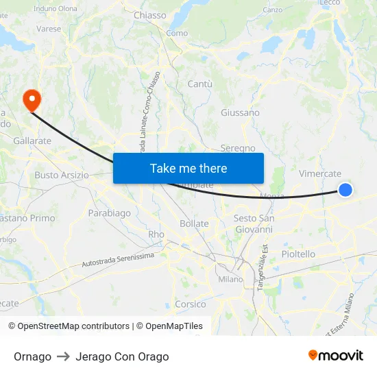 Ornago to Jerago con Orago map
