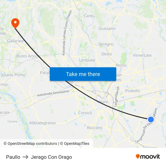 Paullo to Jerago con Orago map