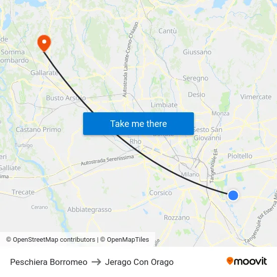 Peschiera Borromeo to Jerago con Orago map