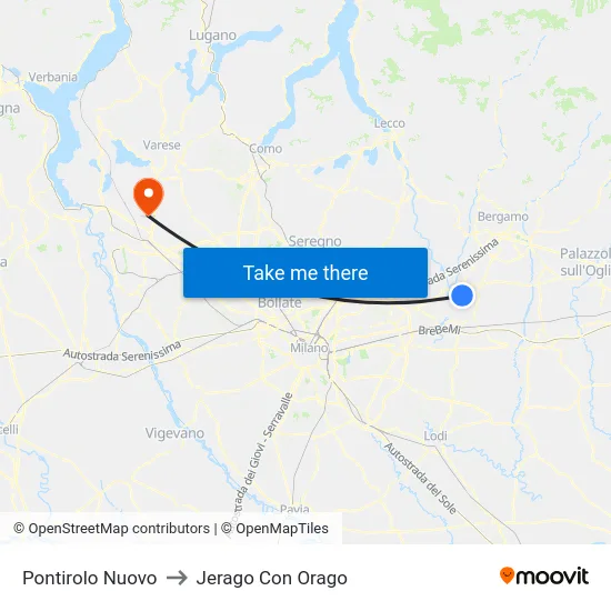 Pontirolo Nuovo to Jerago con Orago map