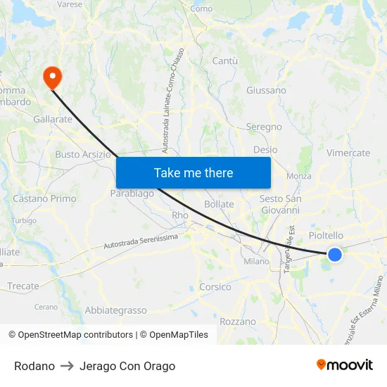 Rodano to Jerago Con Orago map