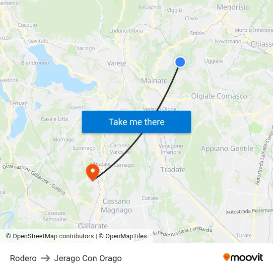 Rodero to Jerago con Orago map