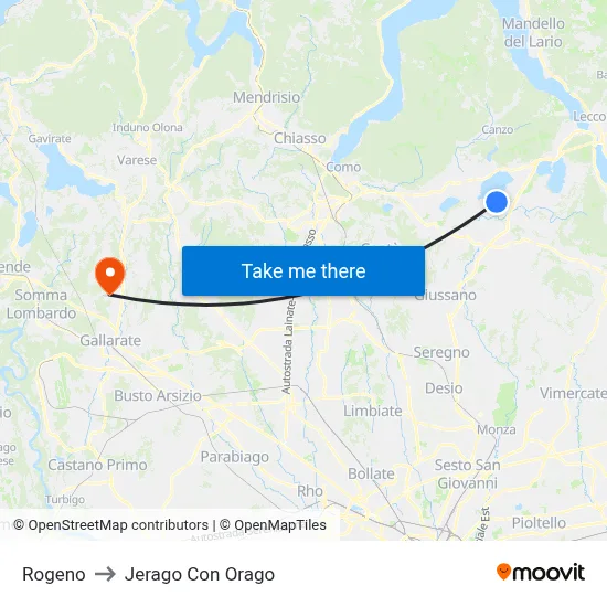 Rogeno to Jerago con Orago map