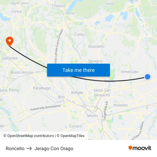 Roncello to Jerago Con Orago map