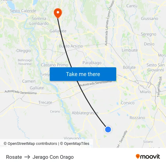 Rosate to Jerago con Orago map