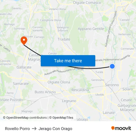 Rovello Porro to Jerago con Orago map