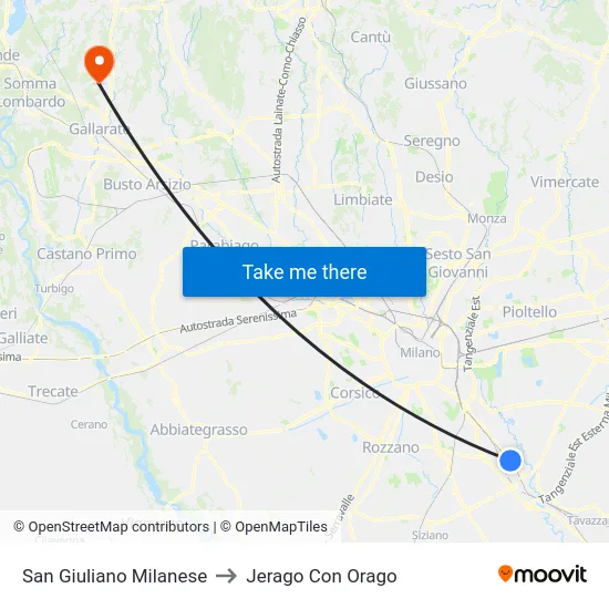 San Giuliano Milanese to Jerago Con Orago map