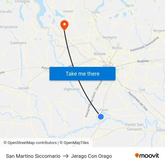 San Martino Siccomario to Jerago Con Orago map