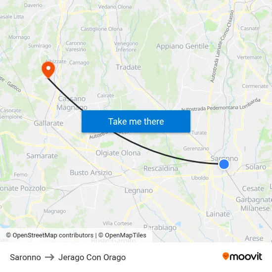 Saronno to Jerago con Orago map