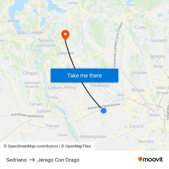 Sedriano to Jerago con Orago map