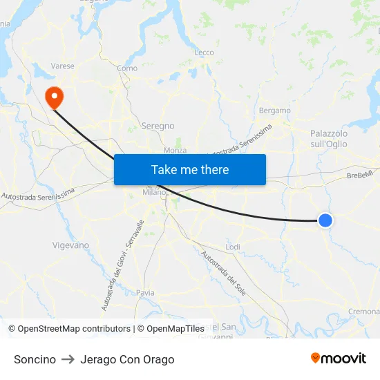 Soncino to Jerago con Orago map